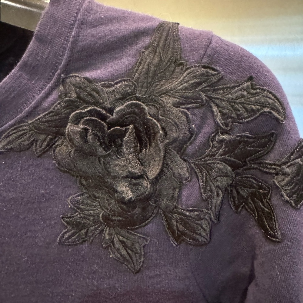 J. Crew Navy Sweatshirt with Black Floral Accents - Picture 3 of 7